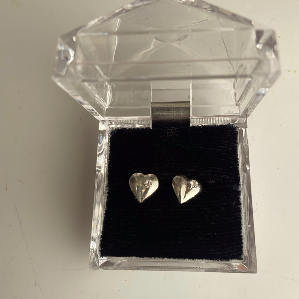 Heart earrings silver toned cubic zirconia stone pierced ears Valentine’s Day